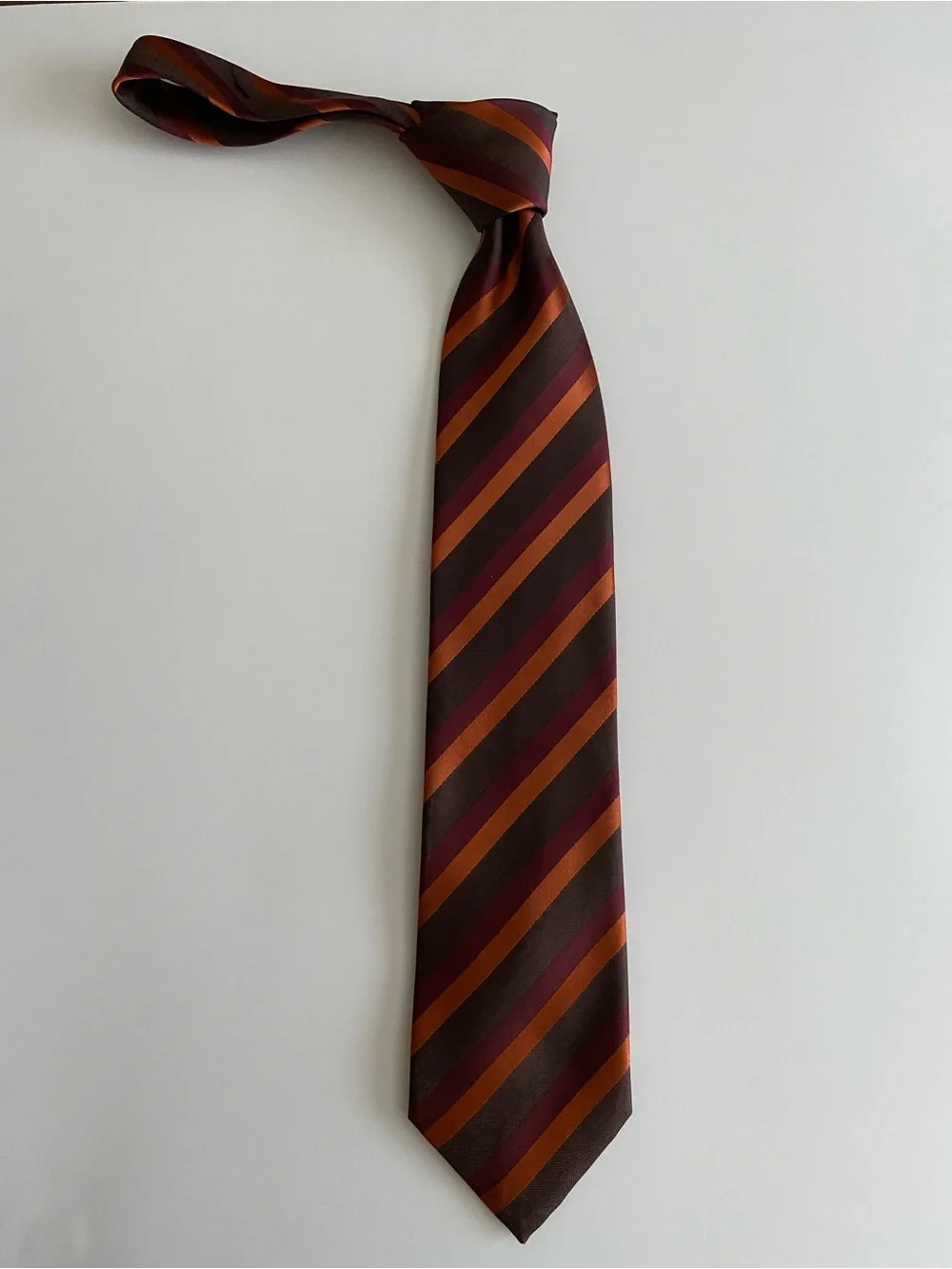 BCBG Men's Diagonal Stripe Tie in Brown, Orange & Burgundy